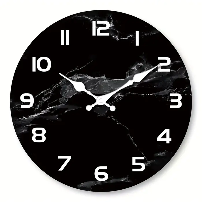 Horloge murale en bois texturée en marbre noir Simple, horloge ronde silencieuse sans tic-tac, adapt