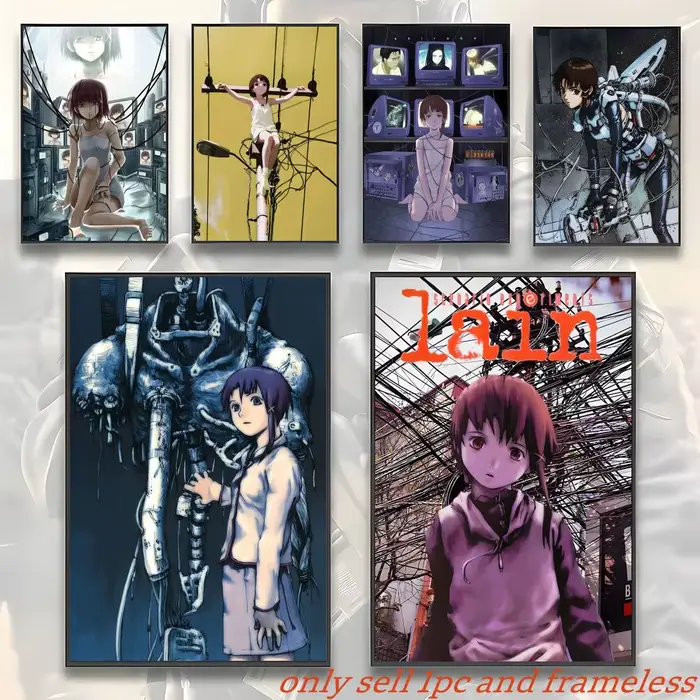 Affiche Murale Cyberpunk Anime Lain - Peinture Murale Décorative pour Salle de Cinéma, Bar, Café, Maison