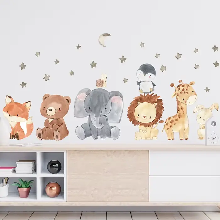 Autocollants muraux animaux mignons de dessin animé