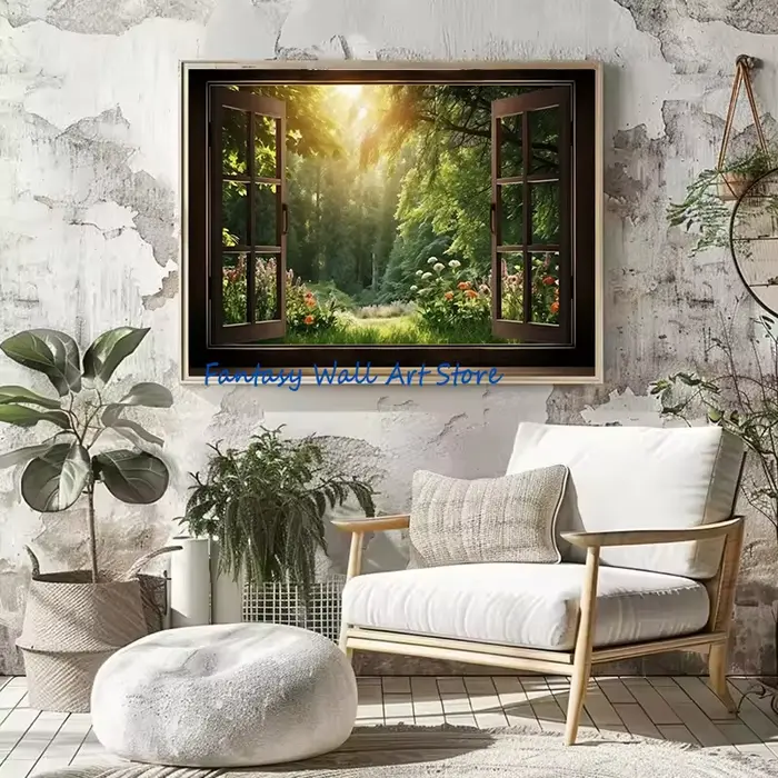 Beau paysage dans la fenêtre