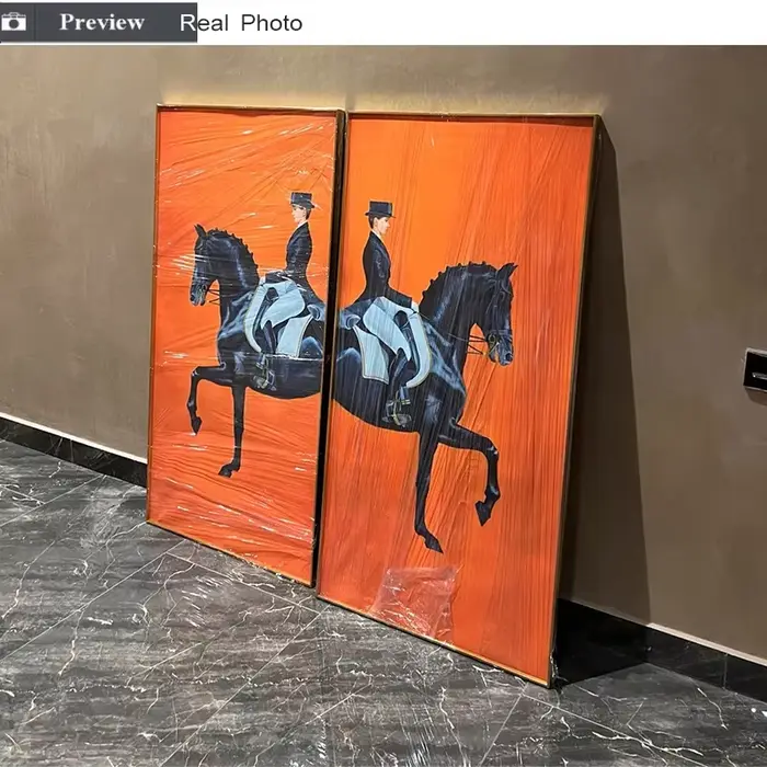 Affiche en toile HD de course de chevaux orange