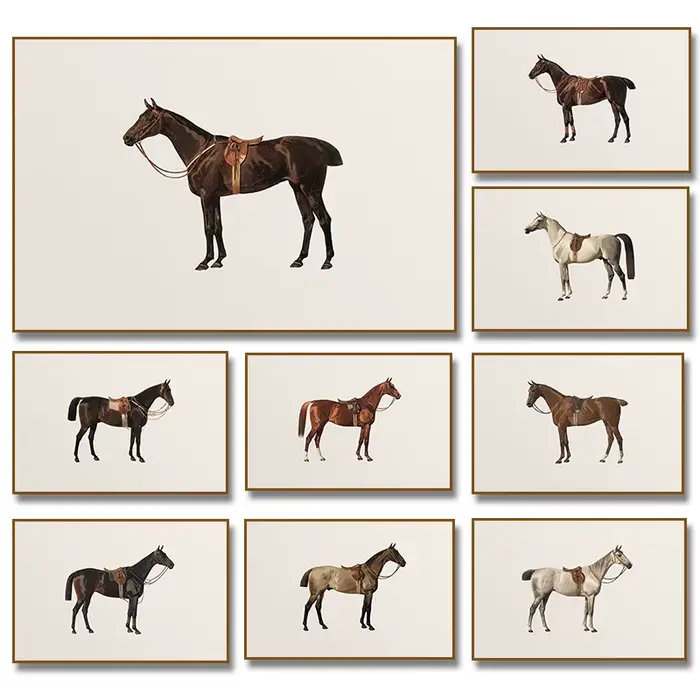 Peinture sur toile minimaliste de cheval équestre vintage