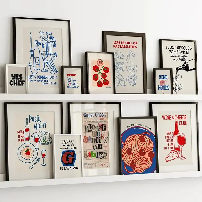 Toile d'art mural avec nouilles au fromage et vin