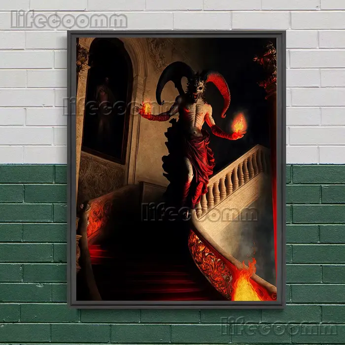Lady Death, Fire Demon, Death Nun Vintage mur Art toile peinture horreur diable foncé Art affiche et