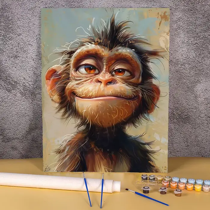 Dessin animé peinture par numéros mignon singe coloriage par numéro sur toile