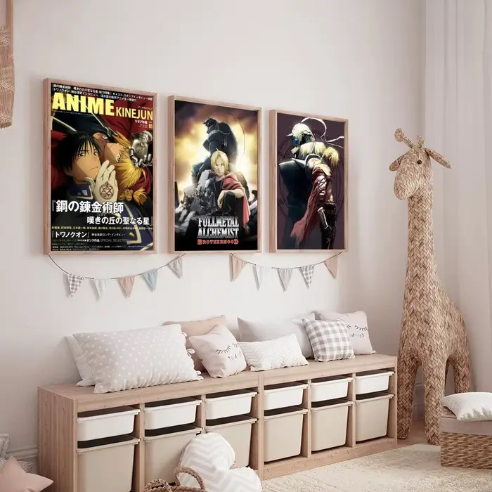 Affiche sur toile HD avec peinture et calligraphie de l'anime Fullmetal Alchemist, décoration esthétique pour salon, chambre à coucher, bar