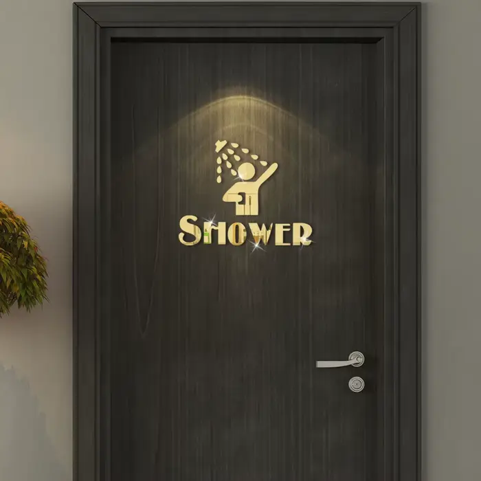 Autocollant mural créatif motif douche, décorations pour la maison, autocollants décoratifs amovibles en acrylique pour salle de bain, autocollant décoratif pour porte