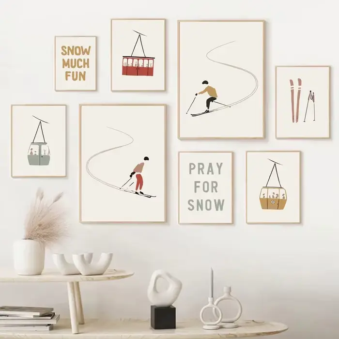 Affiche esthétique de voiture de câble de sport de ski d'hiver