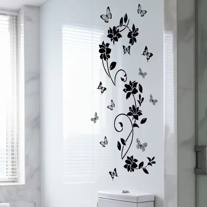 Autocollants muraux en vinyle anti-collision motif fleurs noires