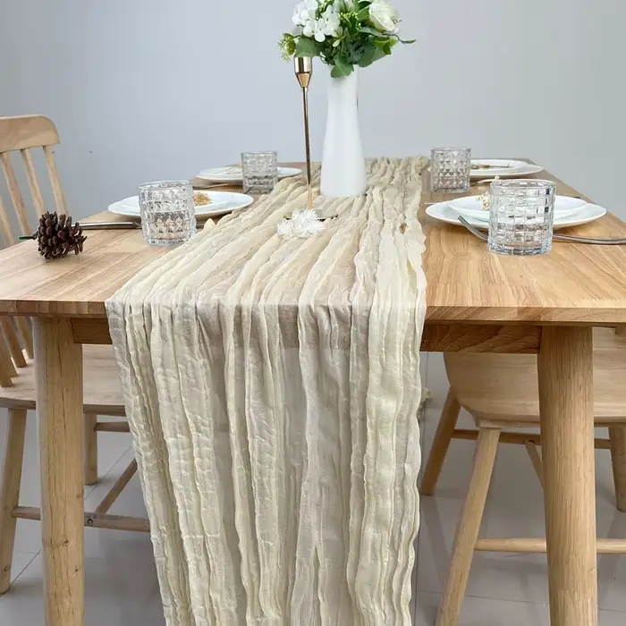 Nappe de table en gaze de coton de luxe semi-transparente couleur unie