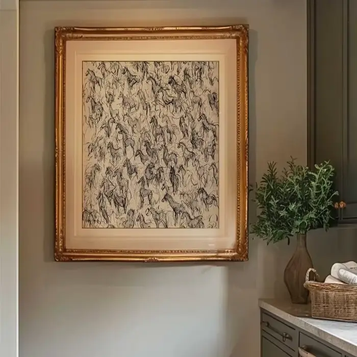 Affiche murale imprimable avec croquis de chevaux sauvages, impression artistique équestre minimaliste vintage, images murales vives pour la maison
