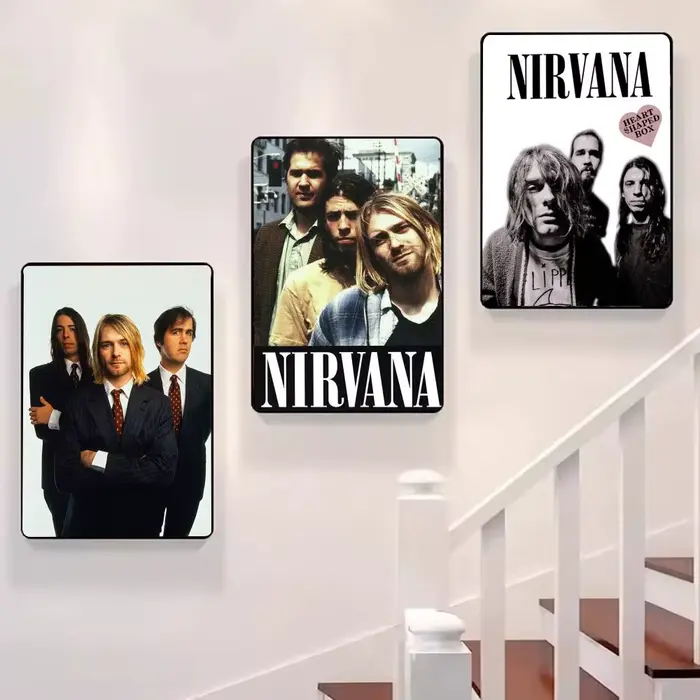 Affiche sur toile de calligraphie de peinture de groupe A-N-Nirvana-Rock: sans plis