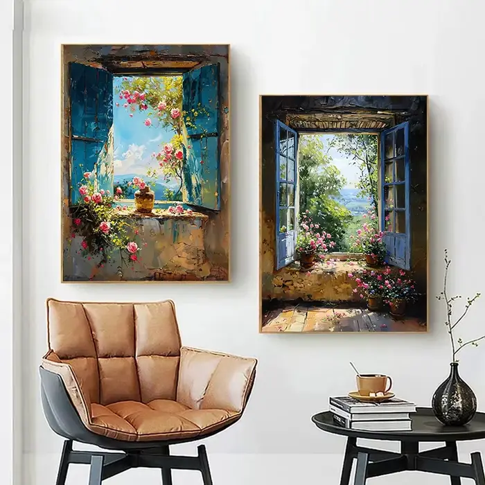 Toile de peinture de paysage de fenêtre de ville