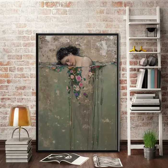 Mihail Zablodski travail Vintage pétales femme élégante dans l'eau Art affiches imprimer rêveur