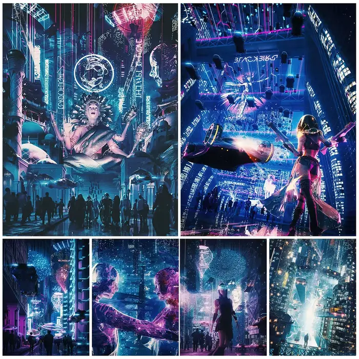 Affiche et imprimés d'art néon Punk de Science-Fiction future