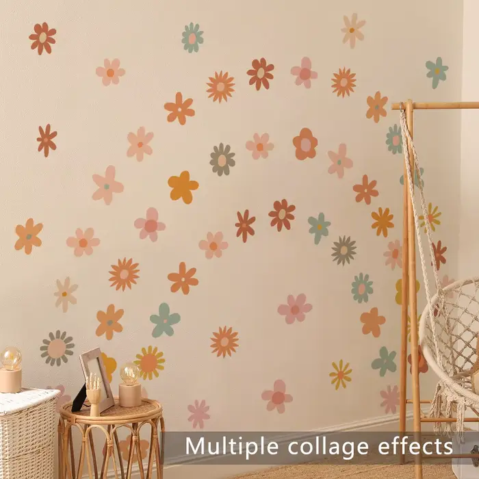 Autocollants muraux floraux bohème | Panneaux amovibles pour chambre d'enfant