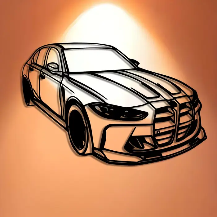 Décoration murale en métal de voiture de luxe moderne - Design élégant en fer noir avec accents rouges
