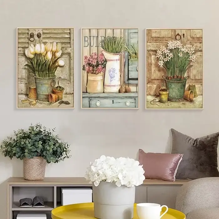 Affiches et College de plantes et de fleurs en pot rétro européens