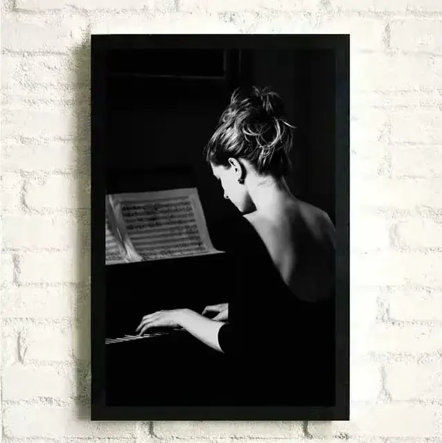 Affiches et imprimés de musique de fleurs, peinture sur toile, Piano noir et blanc avec Art mural, i