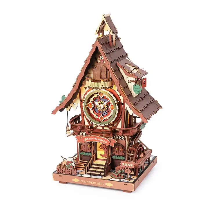 Kit de puzzle 3D en bois Robotime, horloge à coucou style Forêt-Noire avec oiseau fonctionnel, kit de modèle d'horloge DIY pour enfants et adultes