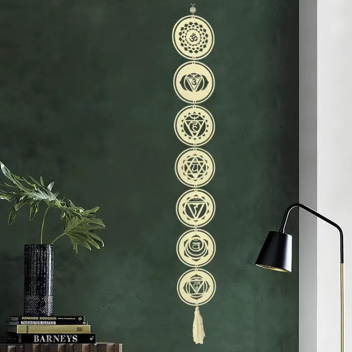 Yoga 7 Chakras bouddhiste Lotus Metatron hexagramme pendentif en bois tapisserie Ojibwe capteur de rêves sorcellerie tenture murale décor