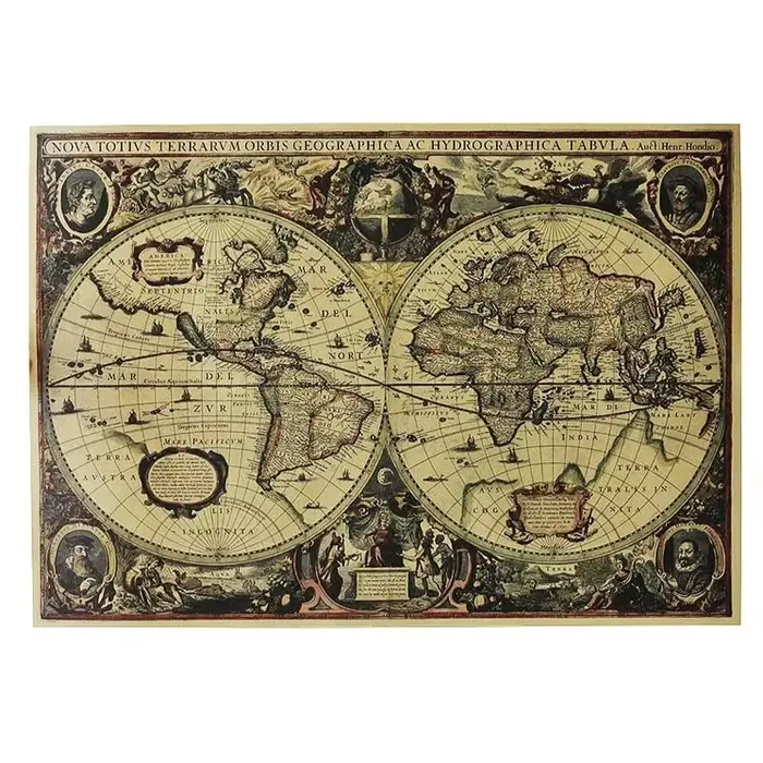Carte du monde rétro, carte de l'océan nautique