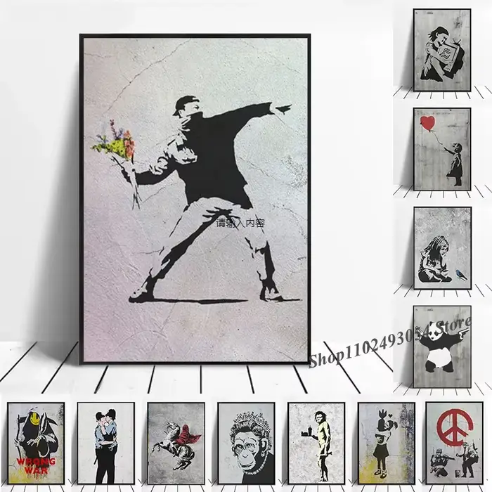 Banksy Graffiti œuvre toile peinture imprime mur Art photos fille avec ballon rouge noir blanc affiches nordique décor à la maison