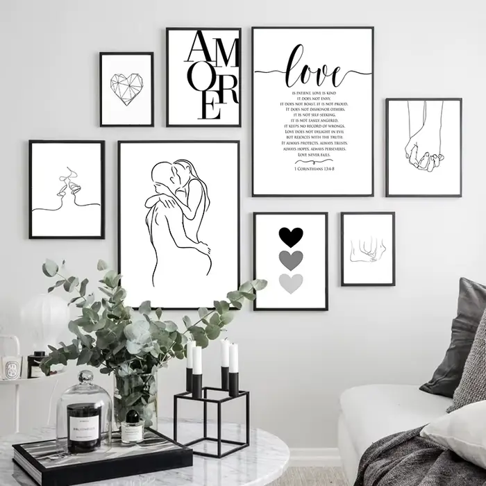 Affiche d'amour de Style scandinave, toile noire et blanche, peinture, images murales pour salon, décoration nordique, Art de la maison