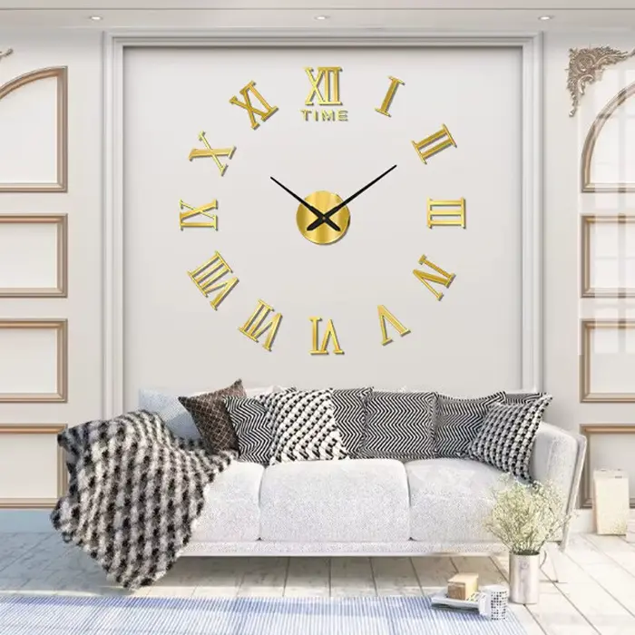 Horloge Murale Numérique 3D en Acrylique, Design de Chiffres Romains, Miroir, Mode, Grande Horloge M