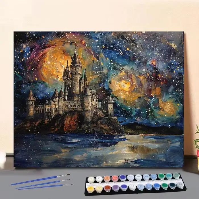 Peinture par numéros château sous les étoiles Art Culture peinture numérique à la main adulte enfant