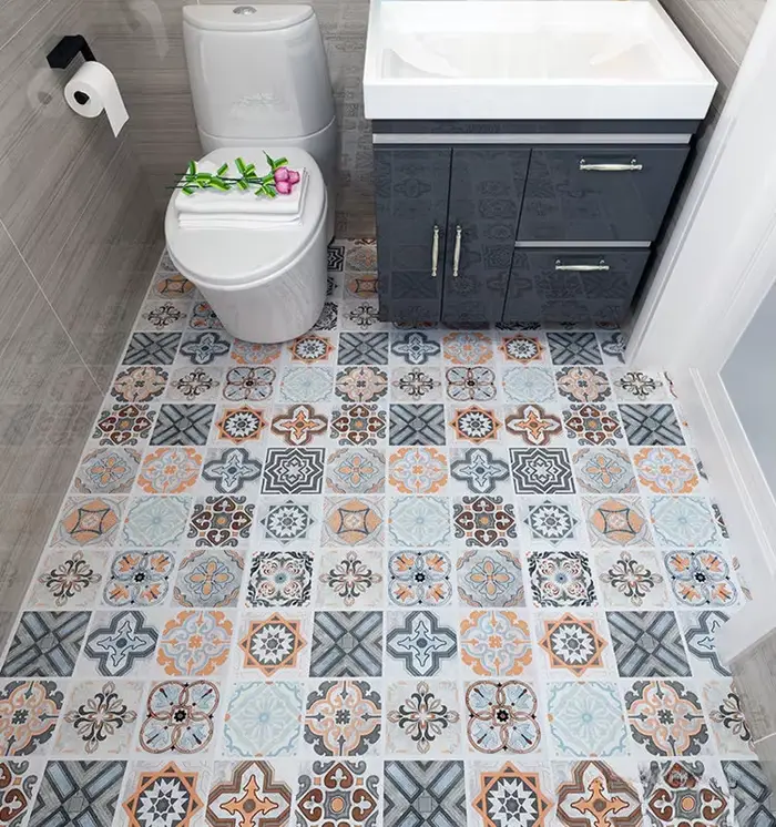 Tapis de sol auto-adhésifs pelables, autocollants de carreaux de cuisine, épais, résistant à l'usure, non ald, imperméable, douche, décoration d'intérieur