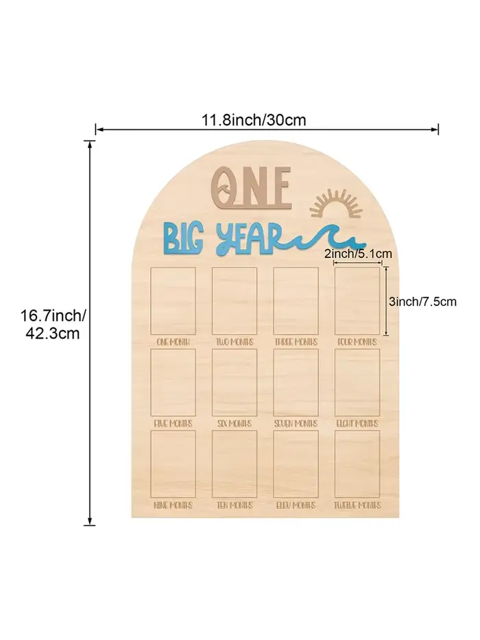 Tableau photo The Big One surf d'un an - Planche de bois d'affichage de photos de mon premier an