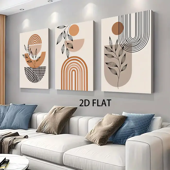 1 ensemble de peintures décoratives triptyques modernes et minimalistes sans cadre, plantes géométri