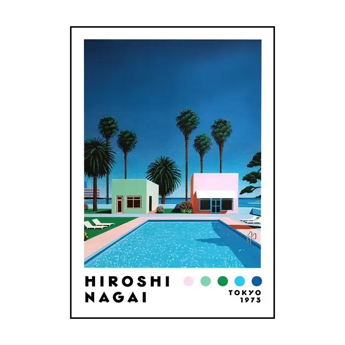 Peinture murale vintage Nagai Hiroshi Vaporwave, art mural japonais, plage, ville, été, impression s