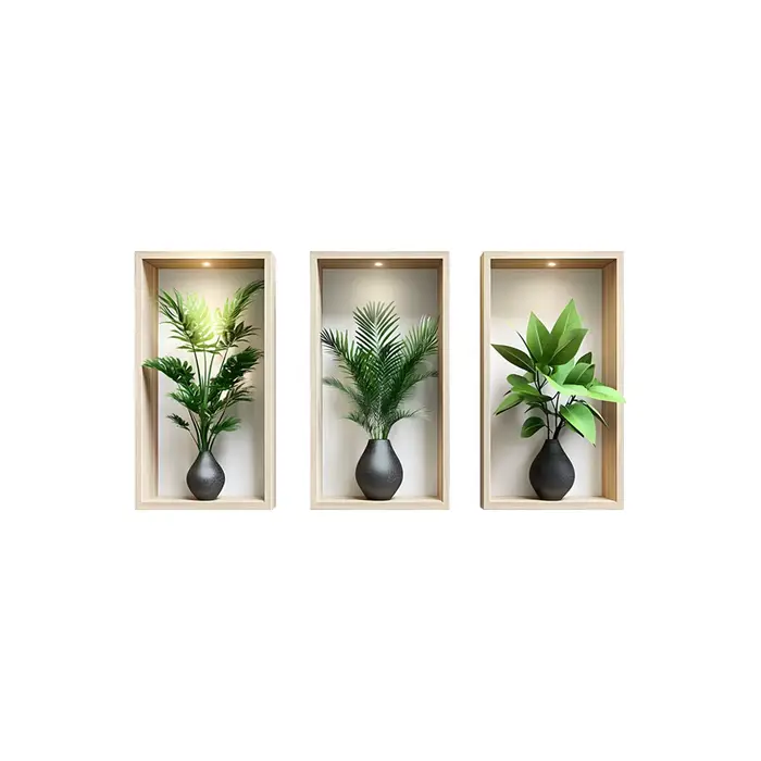 Autocollant Mural plantes vertes, peinture de Simulation murale en pot pour salon, décoration de fond de maison, sparadrap amovibles d'art Mural