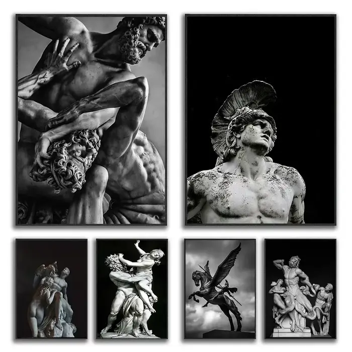 Affiche de Sculpture nue de la mythologie grecque classique noir et blanc