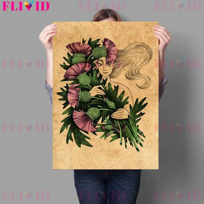 Toile d'art murale Vintage avec plante et fleur pour fille