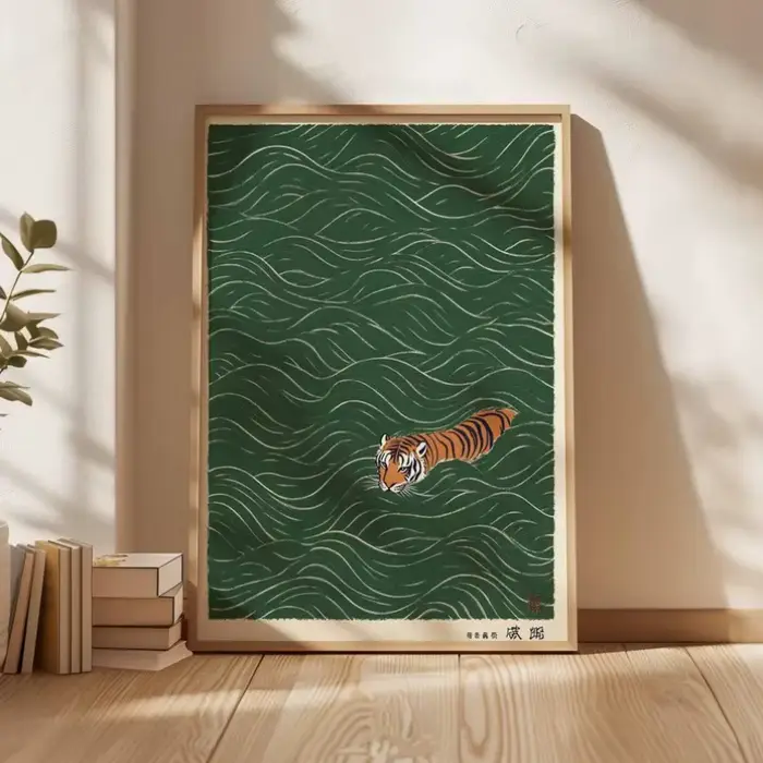 Affiche de paysage asiatique traditionnel japonais rétro ukiyo-e Zen