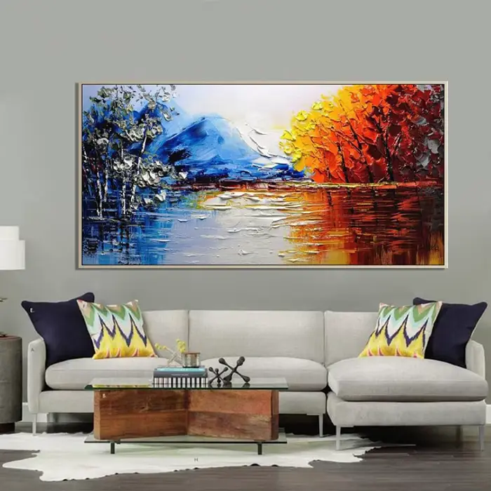 Peinture de paysage abstraite faite à la main sur toile