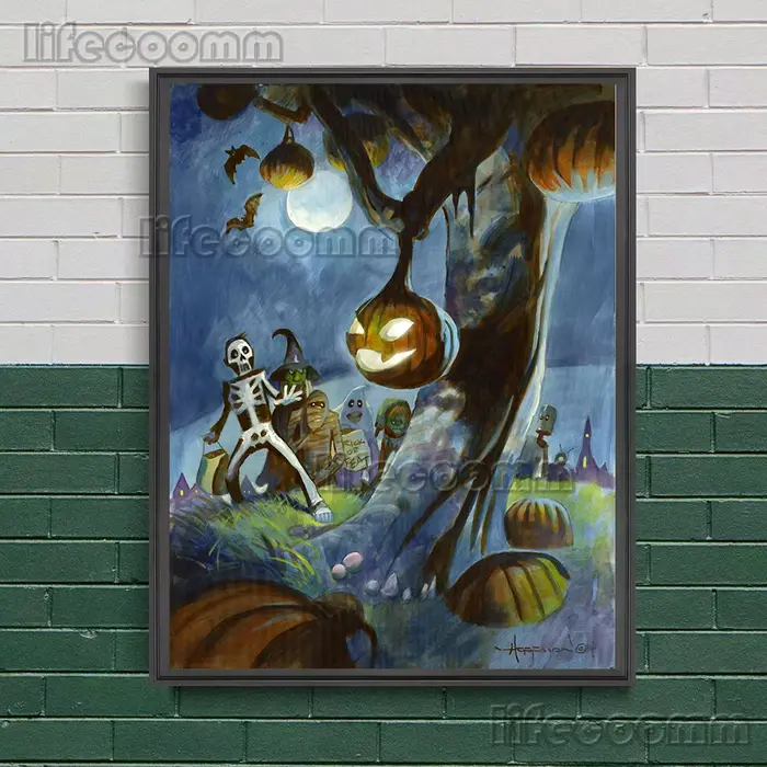 « Trick Or Treat » L'Eerie et Terrifiant Halloween mur Art toile impression enfants qui souhaitent bonbons
