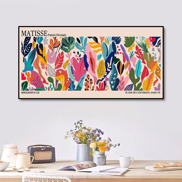 affiche decoration murale affiche poster mural Grande affiche d'exposition de feuilles géométriques Matisse Bauhaus, peinture sur toile abstraite imprimée, Art mural minimaliste pour décoration de mai