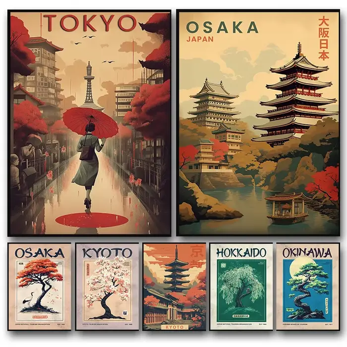 Affiche de voyage japonaise imprimée pour salon