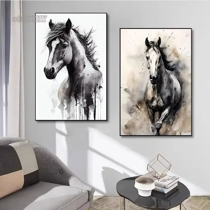 Cheval aquarelle toile peinture à l'huile imprime photos Animal cheval abstrait mur Art affiches murale pour salon décor à la maison