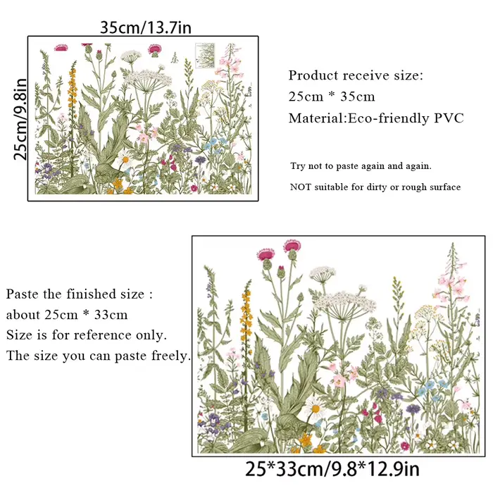 Autocollant mural de plantes vertes variées et fleurs