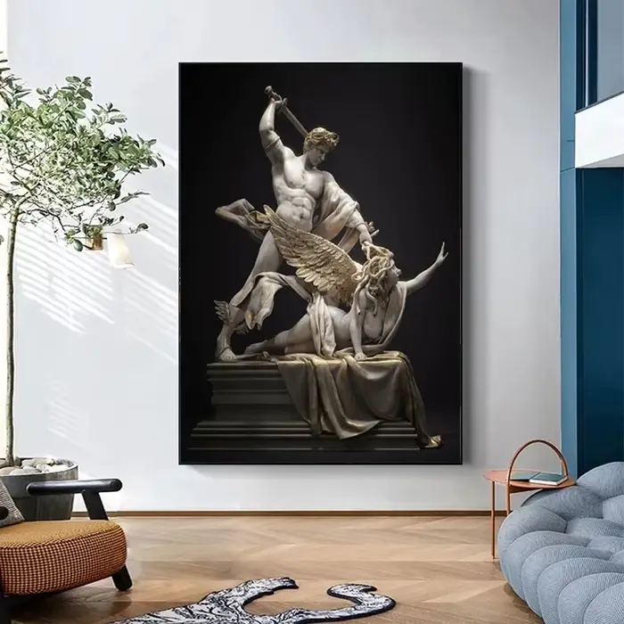 Toile de peintures avec figurines de mythologie
