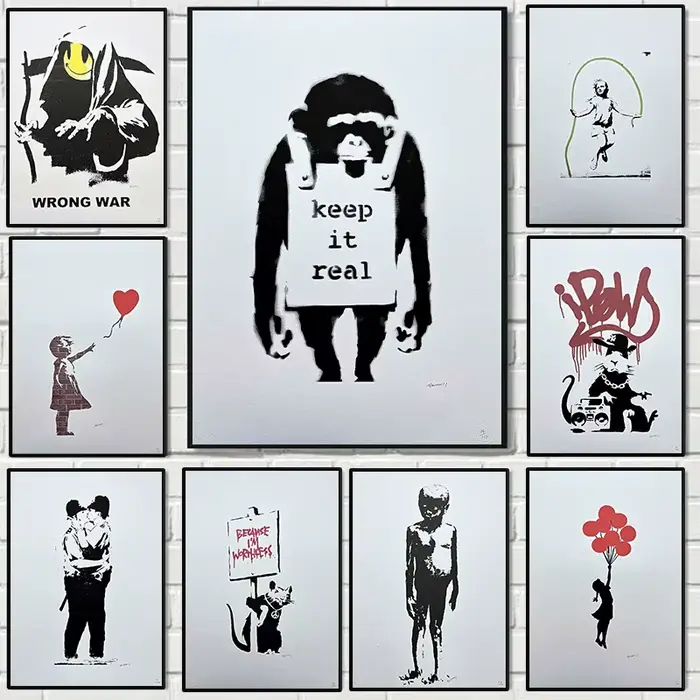 Banksy Street Graffiti affiche abstraite noir et blanc ballon fille toile humaine peinture mur Art pour salon décor à la maison