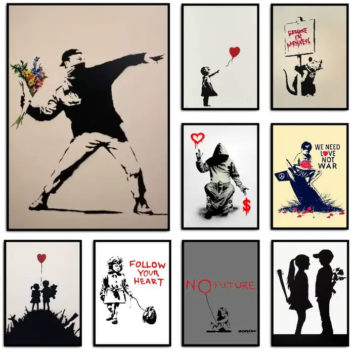 Banksy Street Graffiti affiche décorative HD art mur collant étanche maison salon chambre bar décoration esthétique