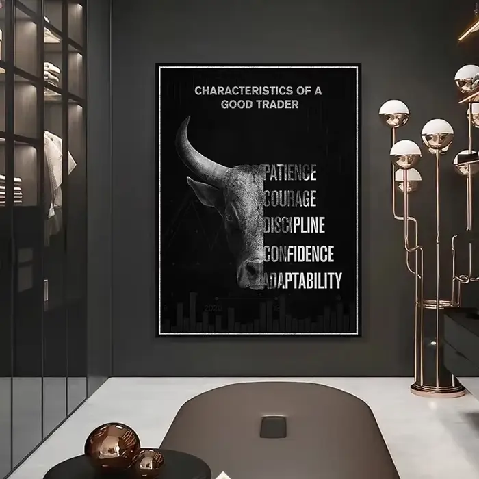Affiche de motivation Nano istic d'un bon trader Patience Courage Discipline
