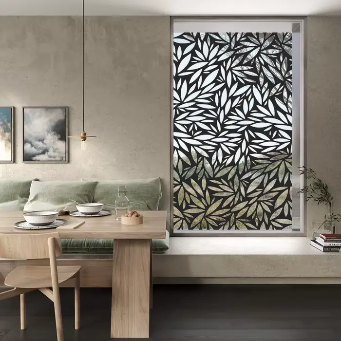Film de Vitrail Transparent, Autocollant en Verre, Style Fer, Ligne Noire, Porte de Bureau, Anticollision, Décoration de Maison