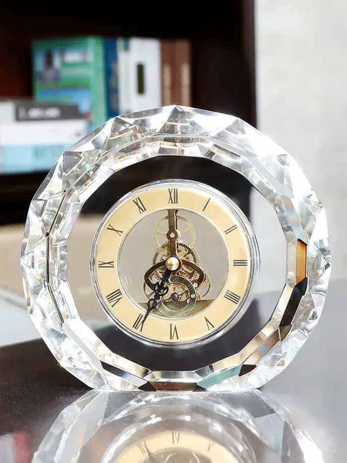 Horloge de bureau ronde silencieuse moderne, horloges transparentes vintage, quartz, horloges esthétiques de luxe, batterie, décoration d'intérieur